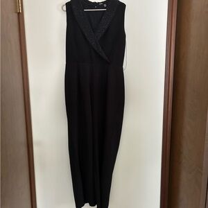 Black Sleeveless Tahari Formal Jumpsuit with Sparkle Collar